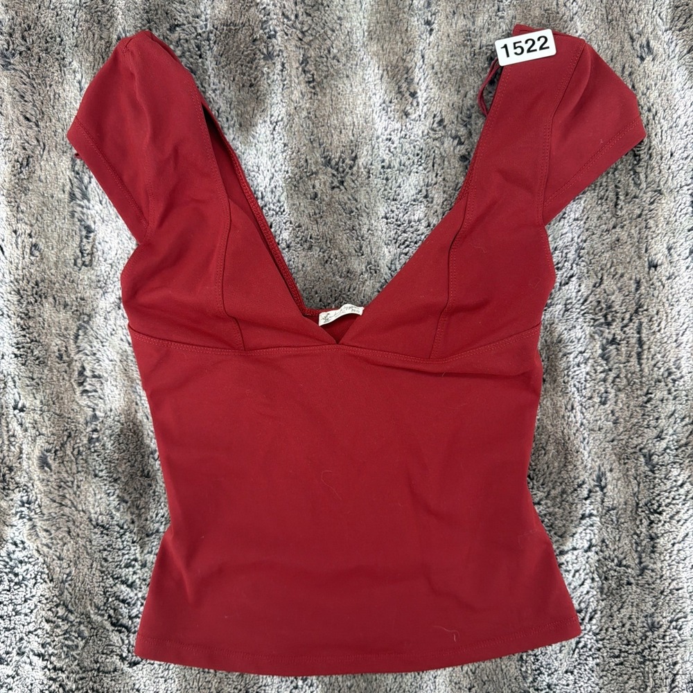 Intimately Free People Women's Red Berry Duo Corset Deep V-Neck Top Size Small